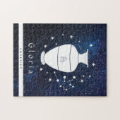 Aquarius Blue Cosmic Star Galaxy Zodiac Name Puzzle (Horizontal)