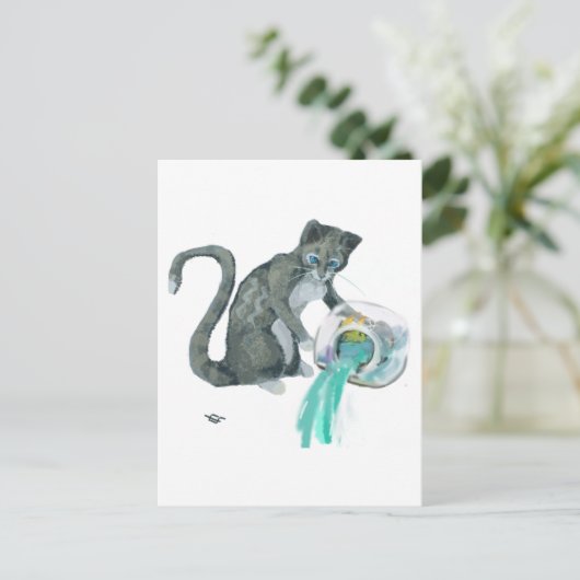 Aquarius Cat Postkarte (Stehend Vorderseite)