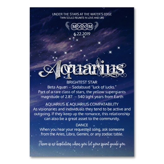 Aquarius Center-Tischkarte Tischnummer (Vorderseite)