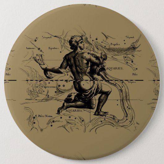 Aquarius Constellation Map Hevelius 1690 auf Taupe Button (Vorderseite)