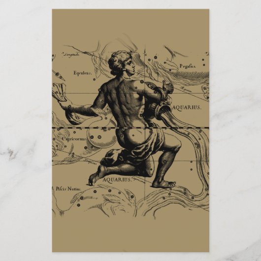Aquarius Constellation Map Hevelius 1690 auf Taupe Flyer (Vorne)