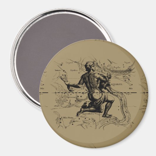 Aquarius Constellation Map Hevelius 1690 auf Taupe Magnet (Vorderseite/Rückseite)