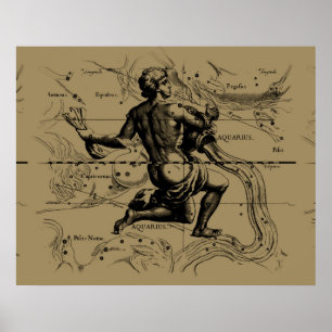 Aquarius Constellation Map Hevelius 1690 auf Taupe Poster