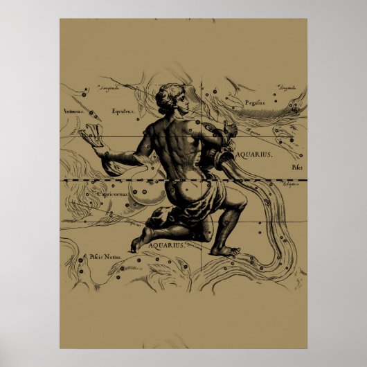 Aquarius Constellation Map von Hevelius Poster (Vorne)