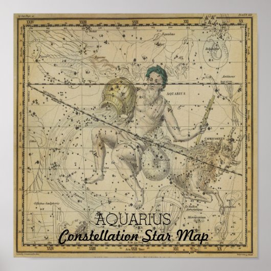 Aquarius Constellation Star Map Januar Poster (Vorne)
