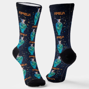 Aquarius Constellation Zodiac Wasserfarbgalaxie Socken