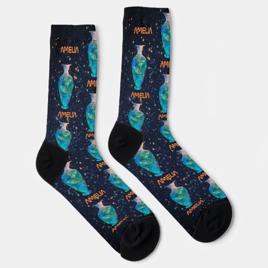 Aquarius Constellation Zodiac Wasserfarbgalaxie Socken (Rechts)