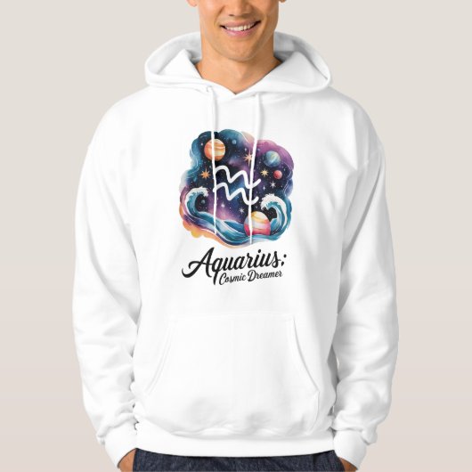 Aquarius Cosmic Dreamer Watercolor Zodiac Sign Hoodie (Vorderseite)