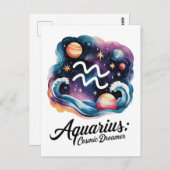 Aquarius Cosmic Dreamer Watercolor Zodiac Sign Postkarte (Vorne/Hinten)