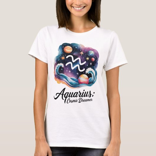 Aquarius Cosmic Dreamer Watercolor Zodiac Sign T-Shirt (Vorderseite)