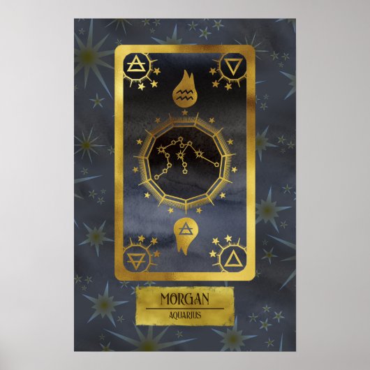 Aquarius Dark Zodiac Astrologie: Schwarzer Goldnam Poster (Vorne)