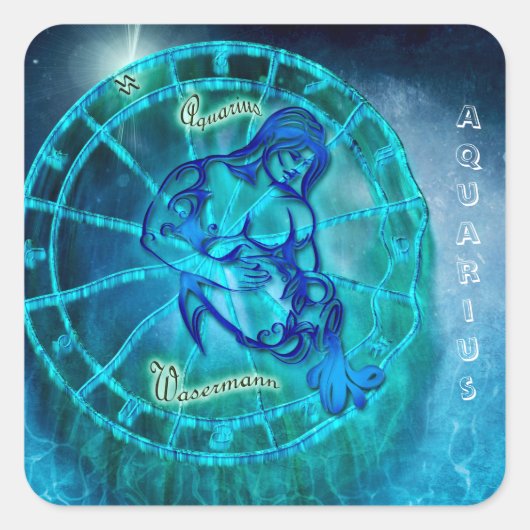 Aquarius, das Horoskop des Wasserträgers Quadratischer Aufkleber (Vorderseite)