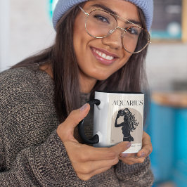 Aquarius Feminine Zodiac Black/Brown Design 15oz Tasse