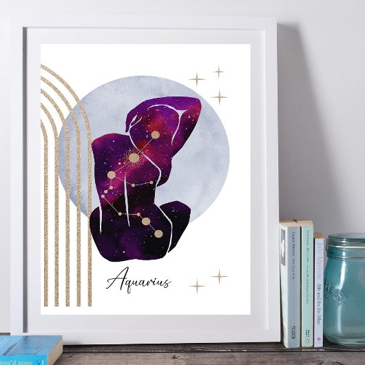Aquarius Feminine Zodiac Lila Design Poster