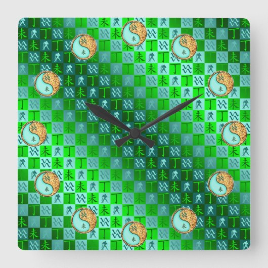 Aquarius & Fire Goat Quadratische Wanduhr (Vorderseite)