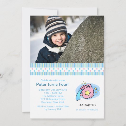 Aquarius Foto Geburtstagsparty Einladung (Vorderseite)