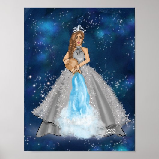 Aquarius Goddess Mode Illustration in Navy Blue Poster (Vorne)