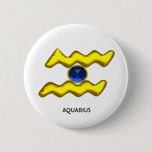 AQUARIUS / GOLD ZODIAC BIRTHDAY JEWEL BUTTON