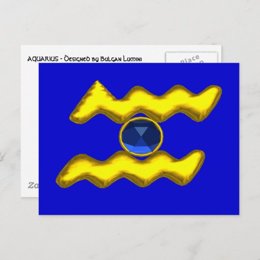 AQUARIUS / GOLD ZODIAC BIRTHDAY JEWEL POSTKARTE (Vorne/Hinten)