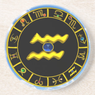 AQUARIUS /GOLD ZODIAC GEBURTSSCHMUCK SANDSTEIN UNTERSETZER