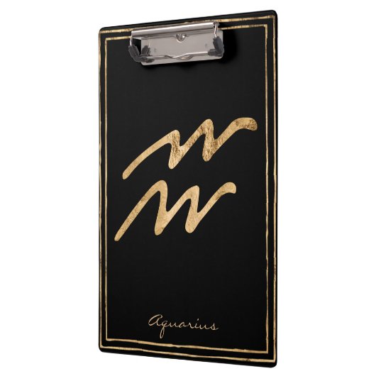 Aquarius Hammergoldstilisiertes Astrologie-Symbol Klemmbrett (Links)