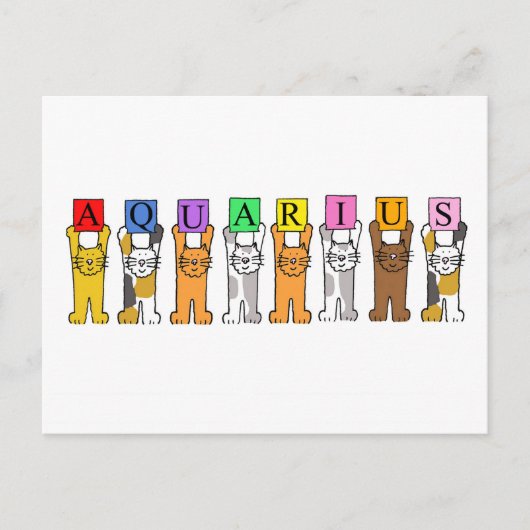 Aquarius Happy Birthday Cartoon Cats Postkarte (Vorderseite)