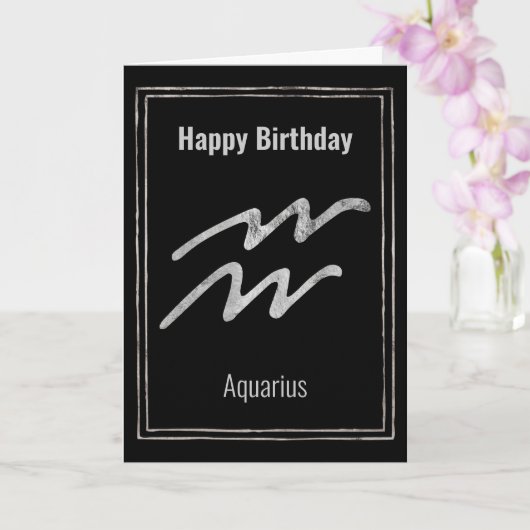 Aquarius Happy Birthday Silber zodiac Sternzeichen Karte (Orchidee)