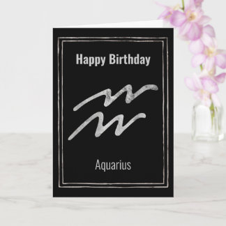 Aquarius Happy Birthday Silber zodiac Sternzeichen Karte
