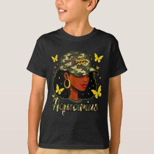 Aquarius Königin Schwarze Frau Tarnmütze Geburtsta T-Shirt
