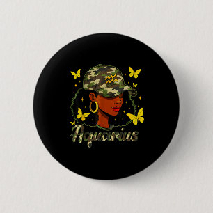 Aquarius Königin Schwarze Frau Tarnmützen Geburtst Button