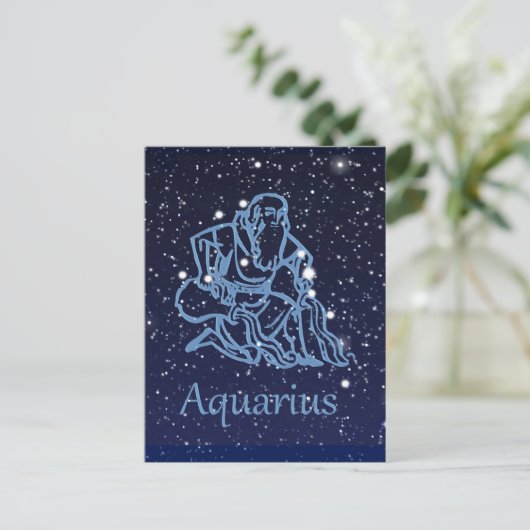 Aquarius Konstellation und Sternzeichen mit Sterne Postkarte (Stehend Vorderseite)