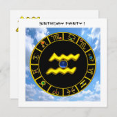 AQUARIUS-Kreis, hellgelb, aquablau, Champagner Einladung (Vorne/Hinten)