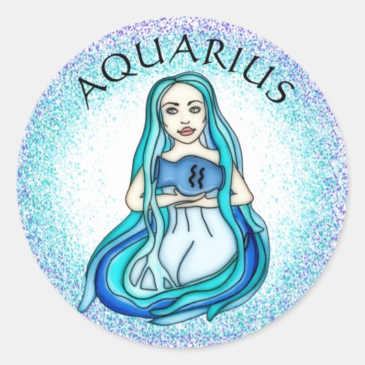 Aquarius Lady mit Wasservase Runder Aufkleber (Vorderseite)