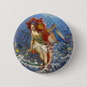 Aquarius Meerjungfrau Gothic Blau Kunst Button
