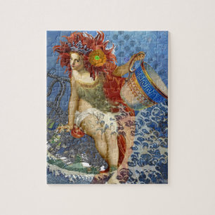Aquarius Meerjungfrau Gothic Blau Kunst Puzzle