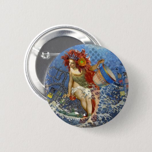 Aquarius Mermaid Gothic Blue Art Button (Vorne & Hinten)