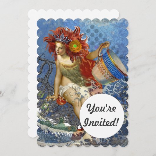 Aquarius Mermaid Gothic Blue Art Einladung (Vorne/Hinten)