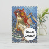 Aquarius Mermaid Gothic Blue Art Einladung (Stehend Vorderseite)