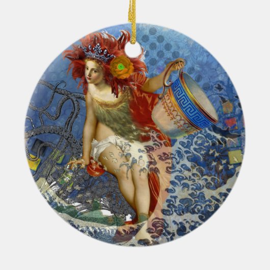 Aquarius Mermaid Gothic Blue Art Keramik Ornament (Hinten)