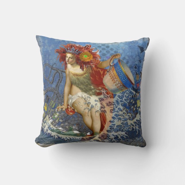 Aquarius Mermaid Gothic Blue Art Kissen (Vorderseite)