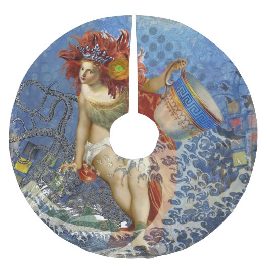 Aquarius Mermaid Gothic Blue Art Polyester Weihnachtsbaumdecke (Vorderseite)