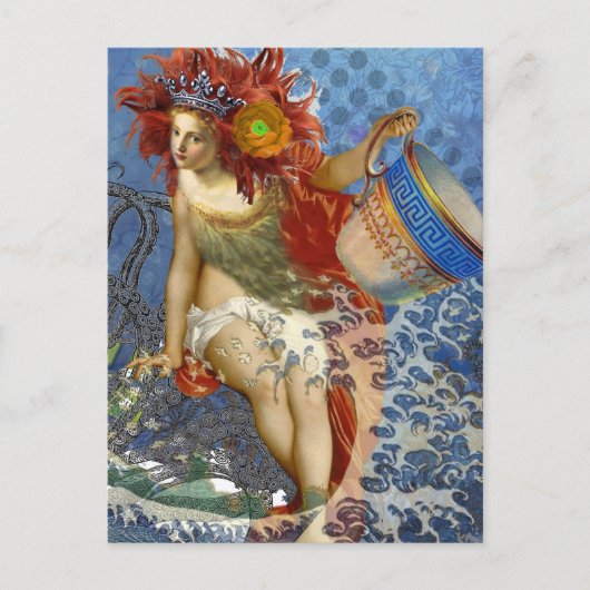 Aquarius Mermaid Gothic Blue Art Postkarte (Vorderseite)
