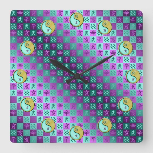 Aquarius & Metal Boar Quadratische Wanduhr (Vorderseite)