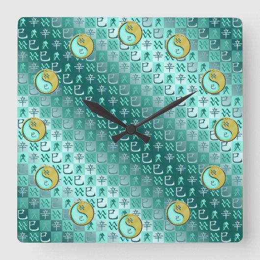 Aquarius & Metal Snake Quadratische Wanduhr (Vorderseite)