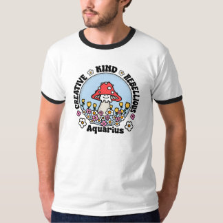 Aquarius Mushroom Blume Zodiac Sign T-Shirt