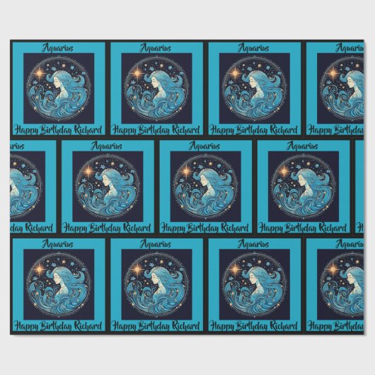 Aquarius Name Geburtstag Zodiac-Geschenk Geschenkpapier (Flach)