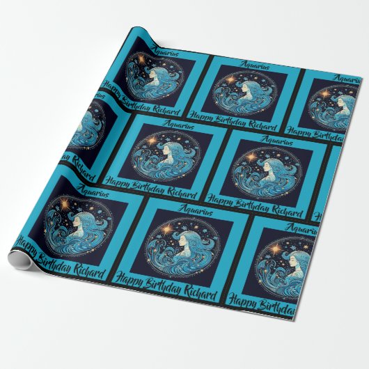 Aquarius Name Geburtstag Zodiac-Geschenk Geschenkpapier (Ungerollt)