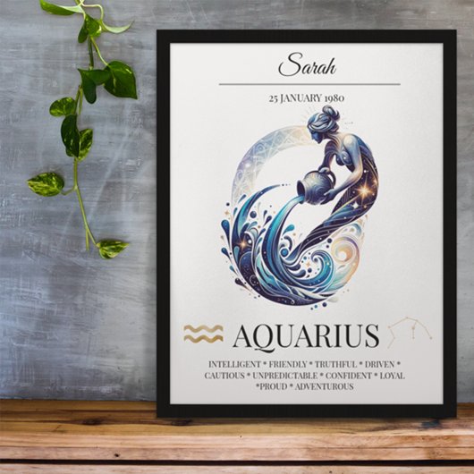 Aquarius Personalisiert Elegante Wasserfarben Poster