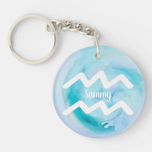 Aquarius Personalisiert Watercolor Zodiac-Zeichen Schlüsselanhänger (Vorderseite)