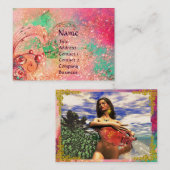 AQUARIUS, pink, fuchsienfarben, grün, gelb, goldfa Visitenkarte (Vorne/Hinten)